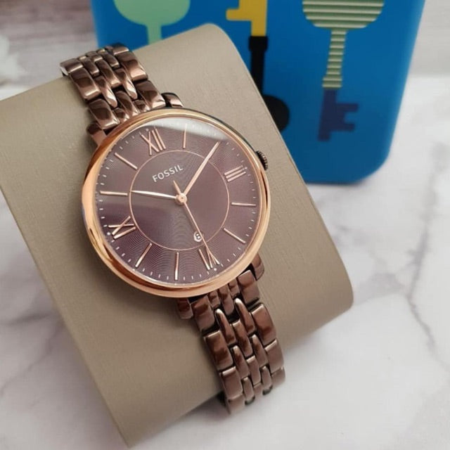  Shop Authentic Fossil Jacqueline Brown Dial Brown Steel Strap Watch for Women - ES4275 - Luxxuri
