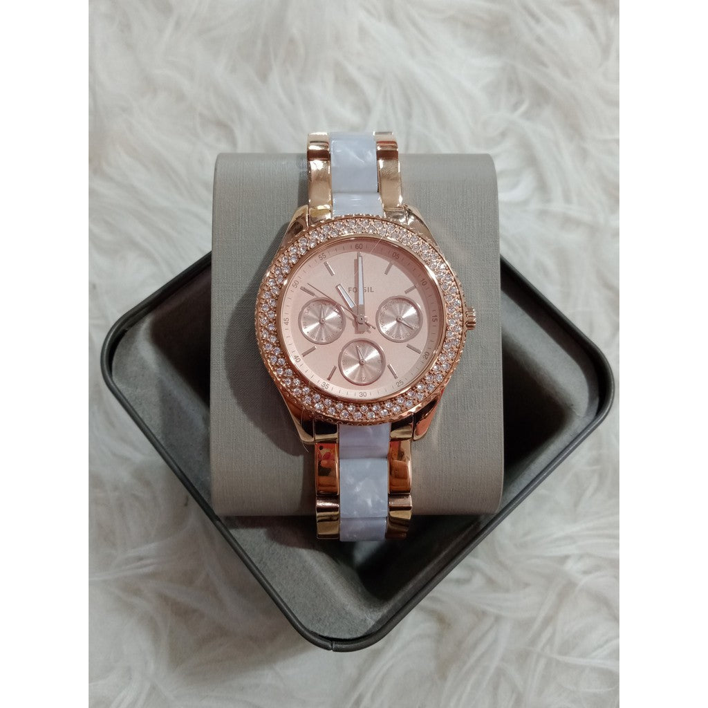 Shop Authentic Fossil Stella Multifunction Rose Gold Dial Two Tone Steel Strap Watch for Women - ES4755 - Luxxuri
