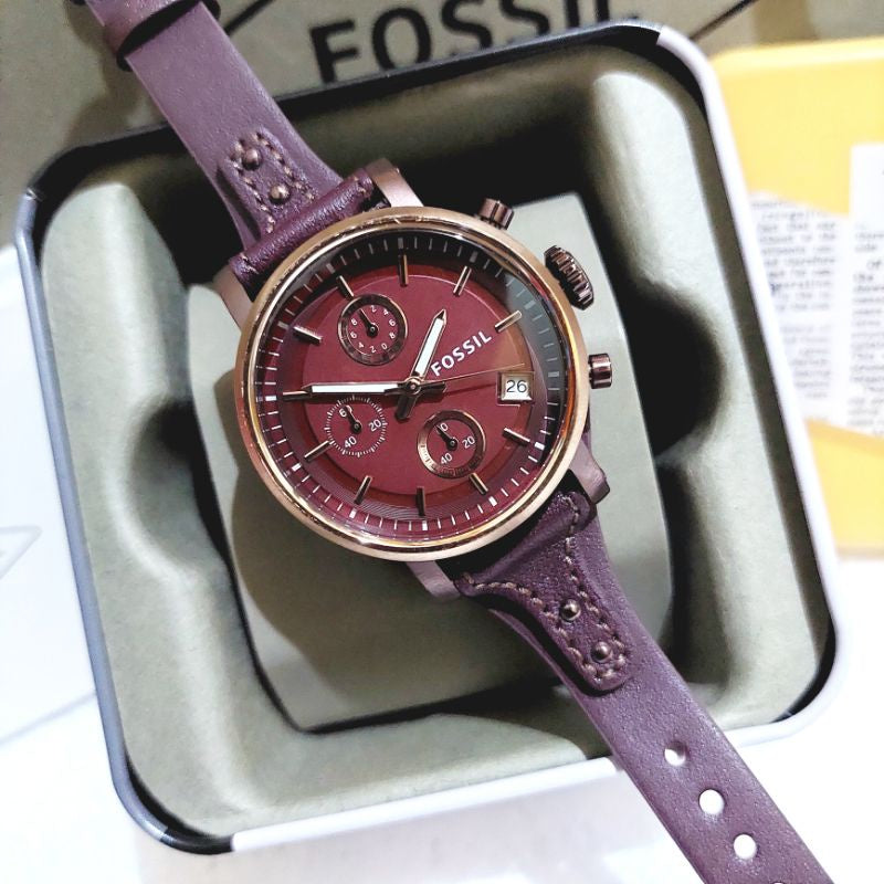  Shop Authentic Fossil Original Boyfriend Sport Chronograph Maroon Dial Maroon Leather Strap Watch for Women - ES4114 - Luxxuri