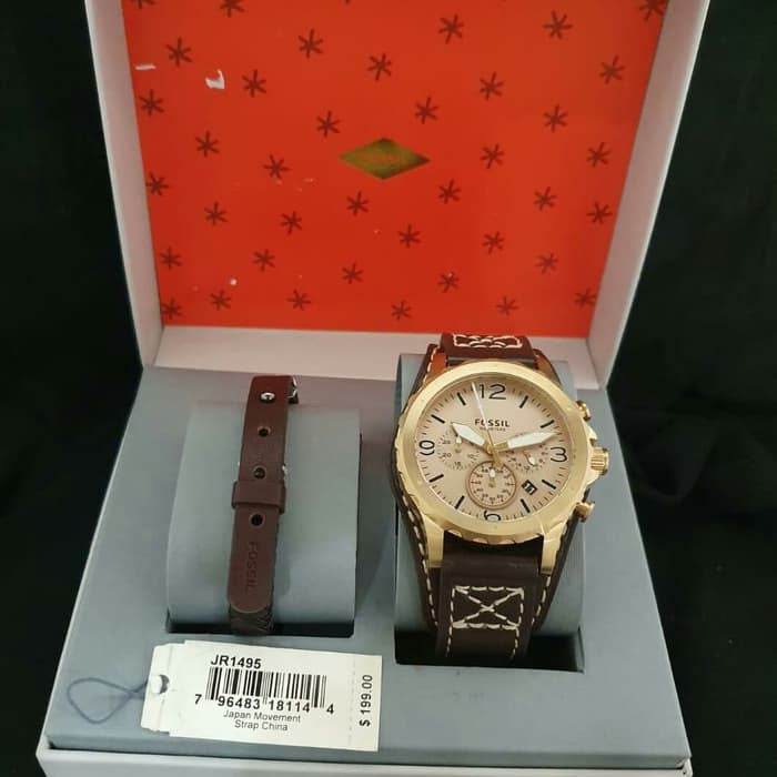  Shop Authentic Fossil Nate Chronograph Gold Dial Brown Leather Strap Watch for Men - JR1495 - Luxxuri