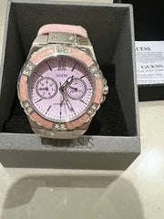  Shop Authentic Guess Limelight Quartz Diamonds Pink Dial Pink Denim Strap Watch For Women - W0775l15 - Luxxuri