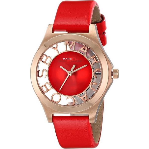  Shop Authentic Marc Jacobs Henry Skeleton Red Dial Red Leather Strap Watch for Women - MBM1338 - Luxxuri