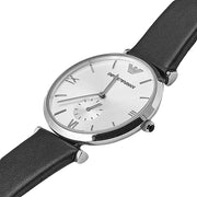  Shop Authentic Emporio Armani Retro Analog Quartz Silver Dial Black Leather Strap Watch For Men - AR1674 - Luxxuri