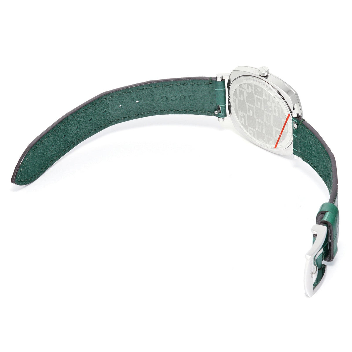  Shop Authentic Gucci Grip Quartz Silver Dial Green Leather Strap Watch For Women - YA157404 - Luxxuri