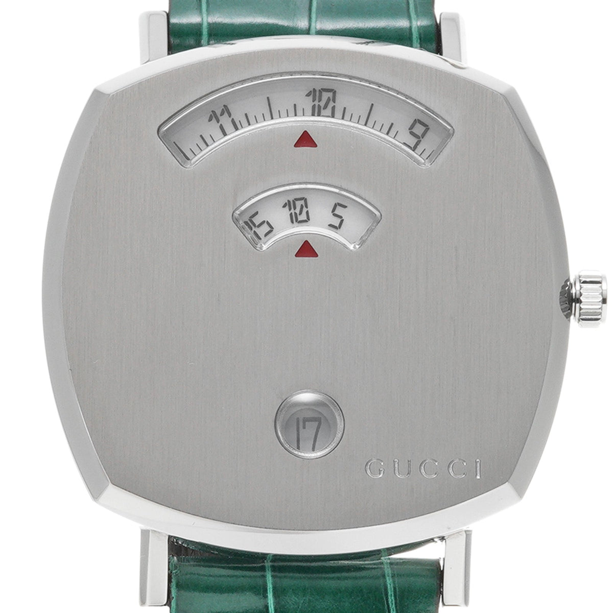  Shop Authentic Gucci Grip Quartz Silver Dial Green Leather Strap Watch For Women - YA157404 - Luxxuri
