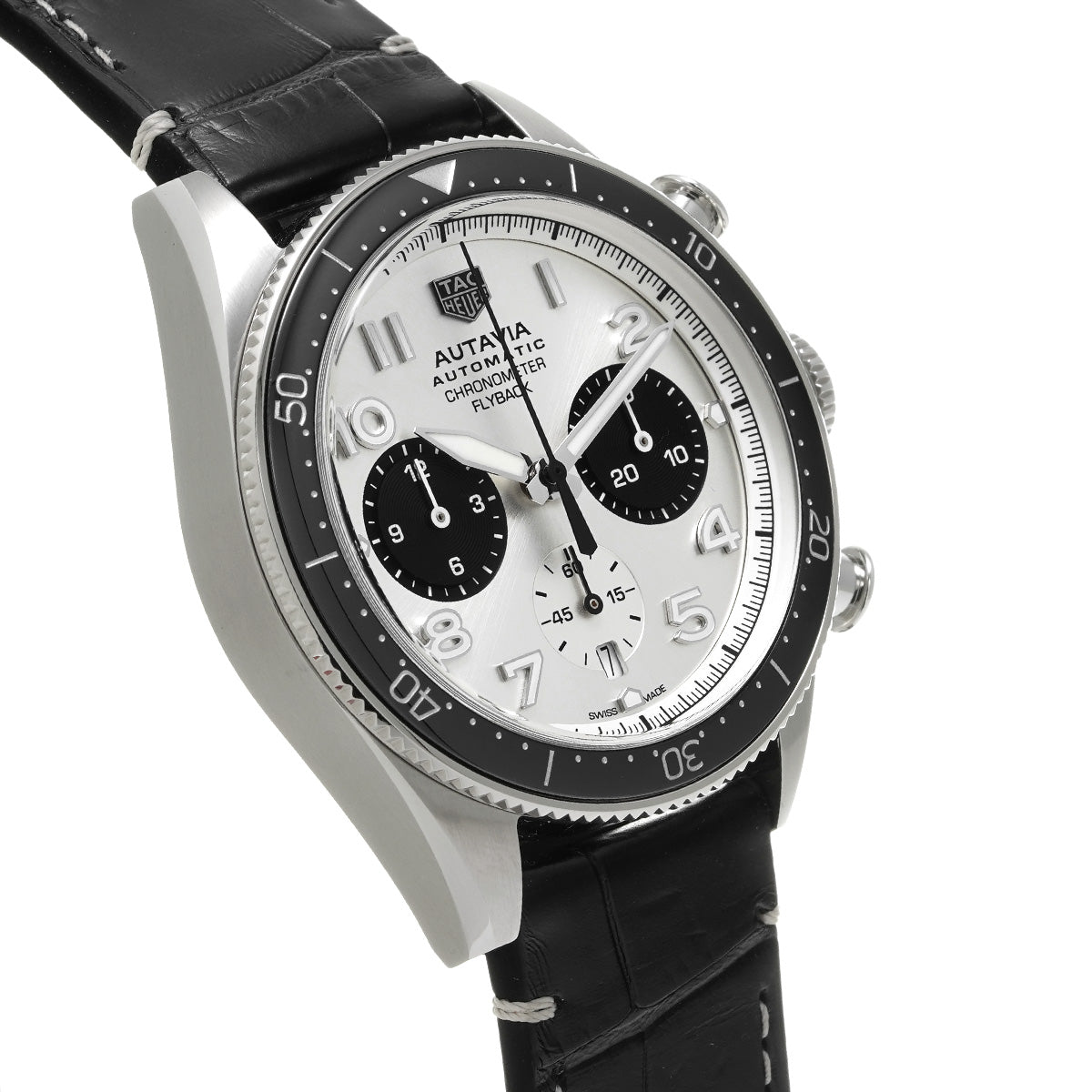  Shop Authentic Tag Heuer Autavia Chronometer Flyback Chronograph Silver Dial Black Leather Strap Watch for Men - CBE511B.FC8279 - Luxxuri