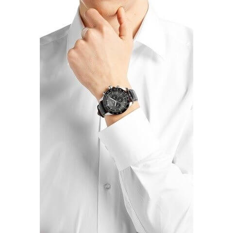  Shop Authentic Hugo Boss Ikon Grey Dial Black Leather Strap Watch for Men - 1513177 - Luxxuri
