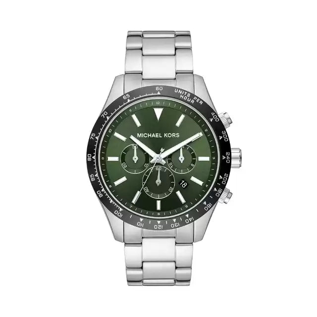  Shop Authentic Michael Kors Layton Chronograph Green Dial Silver Steel Strap Watch For Men - MK8912 - Luxxuri