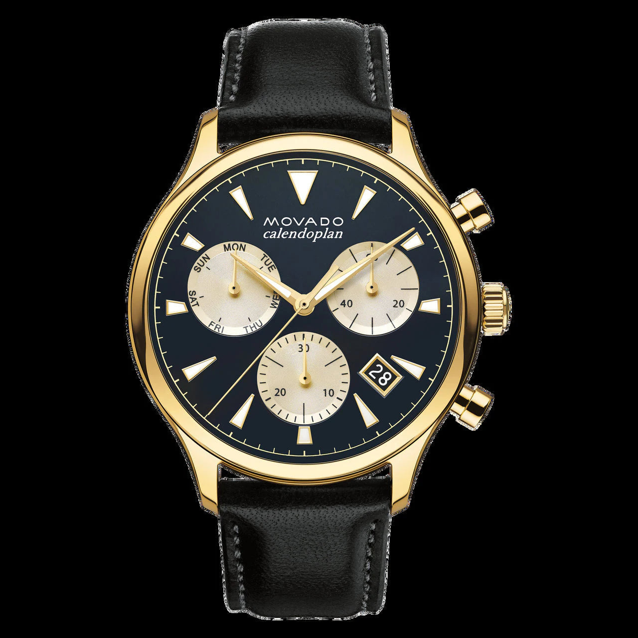 Shop Authentic Movado Heritage Chronograph Calendoplan Blue Dial Black Leather Strap Watch for Men - 3650006 - Luxxuri