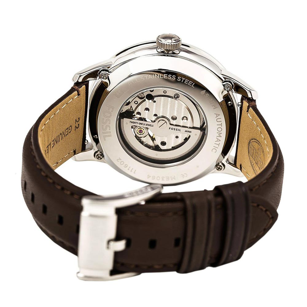  Shop Authentic Fossil Townsman Automatic White Dial Brown Leather Strap Watch for Men - ME3064 - Luxxuri