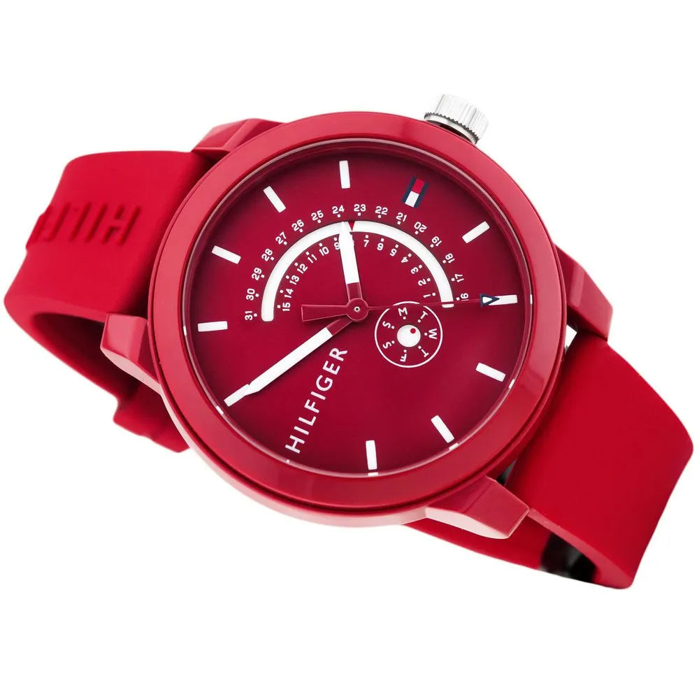  Shop Authentic Tommy Hilfiger Denim Quartz Red Dial Red Rubber Strap Watch for Men - 1791480 - Luxxuri