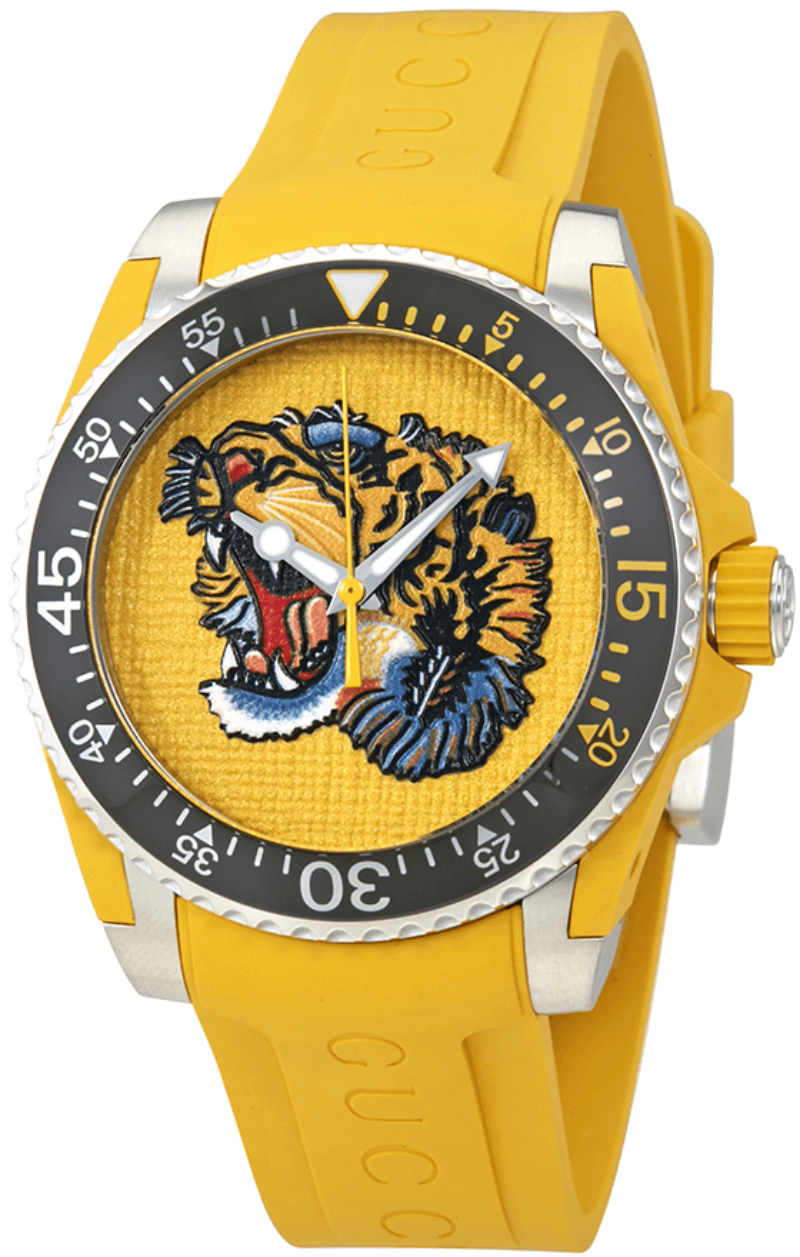  Shop Authentic Gucci Dive Tiger Yellow Dial Yellow Rubber Strap Watch For Men - YA136317 - Luxxuri