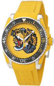  Shop Authentic Gucci Dive Tiger Yellow Dial Yellow Rubber Strap Watch For Men - YA136317 - Luxxuri