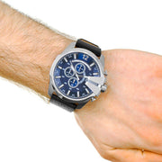  Shop Authentic Diesel Mega Chief Chronograph Blue Dial Black Leather Strap Watch For Men - DZ4423 - Luxxuri
