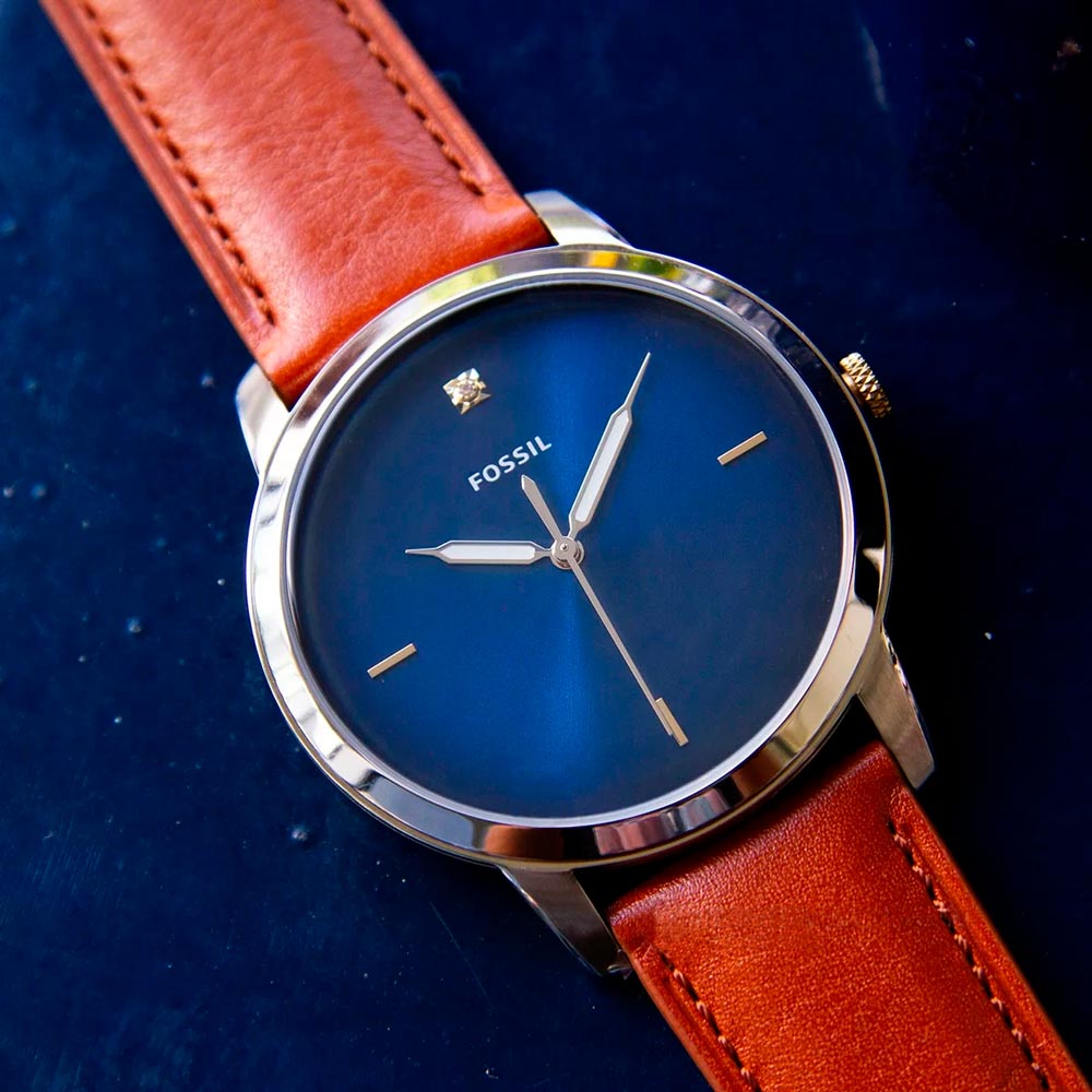  Shop Authentic Fossil The Minimalist 3H Blue Dial Brown Leather Strap Watch for Men - FS5499 - Luxxuri