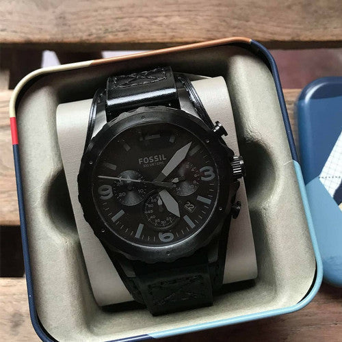  Shop Authentic Fossil Nate Chronograph Black Dial Black Leather Strap Watch for Men - JR1510 - Luxxuri