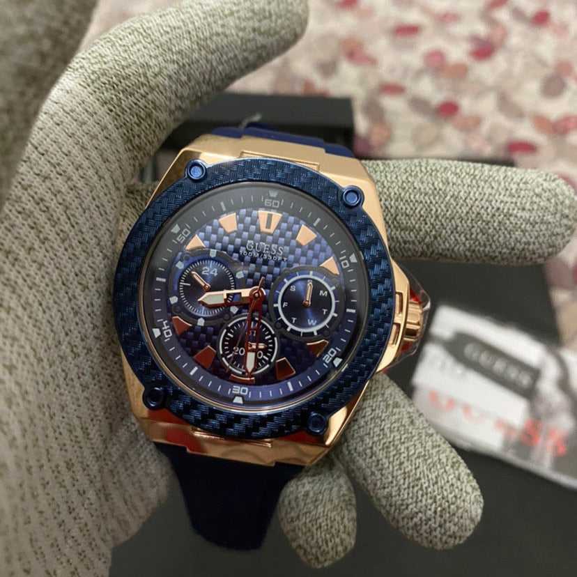  Shop Authentic Guess Legacy Chronograph Blue Dial Blue Rubber Strap Watch For Men - W1049G9 - Luxxuri