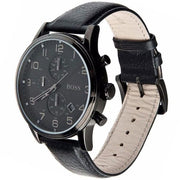 Shop Authentic Hugo Boss Blackout Chronograph Black Dial Black Leather Strap Watch For Men - HB1512567 - Luxxuri