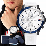  Shop Authentic Tommy Hilfiger Bank Chronograph White Dial White Rubber Strap Watch for Men - 1791723 - Luxxuri