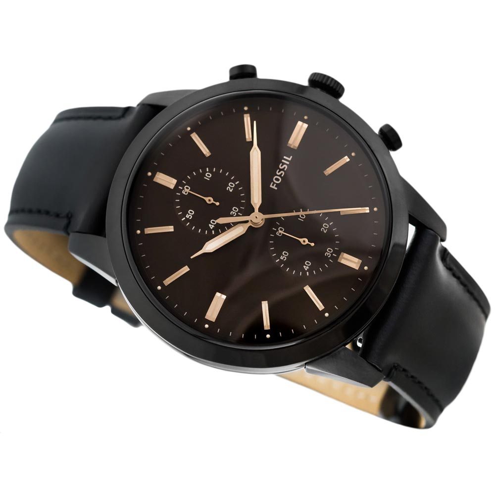  Shop Authentic Fossil Goodwin Chronograph Black Dial Black Leather Strap Watch for Men - FS5585 - Luxxuri