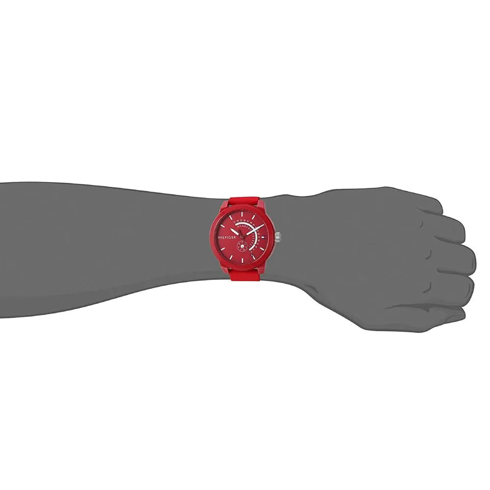  Shop Authentic Tommy Hilfiger Denim Quartz Red Dial Red Rubber Strap Watch for Men - 1791480 - Luxxuri