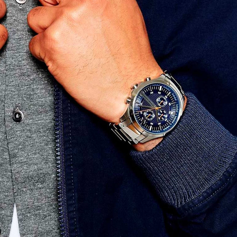  Shop Authentic Armani Exchange Hampton Chronograph Blue Dial Silver Steel Strap Watch For Men - AX2155 - Luxxuri