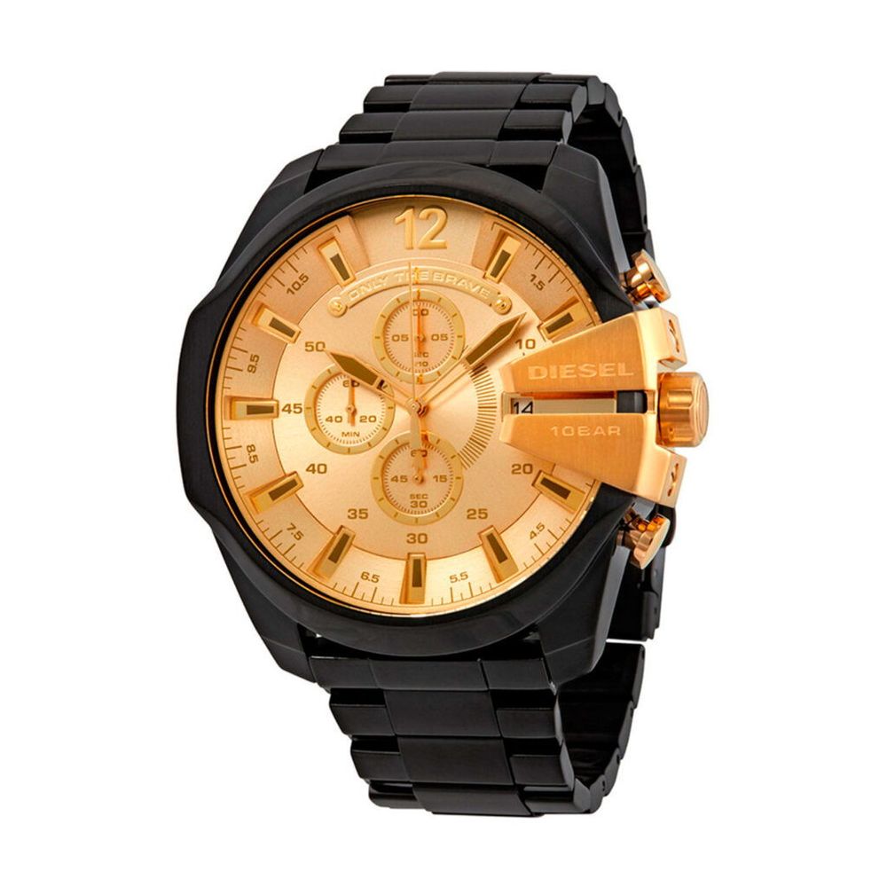  Shop Authentic Diesel Mega Chief Chronograph Gold Dial Black Steel Strap Watch For Men - DZ4485 - Luxxuri