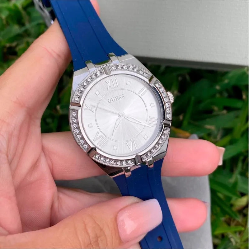  Shop Authentic Guess Cosmo Diamonds Silver Dial Blue Rubber Strap Watch for Women - GW0034L5 - Luxxuri