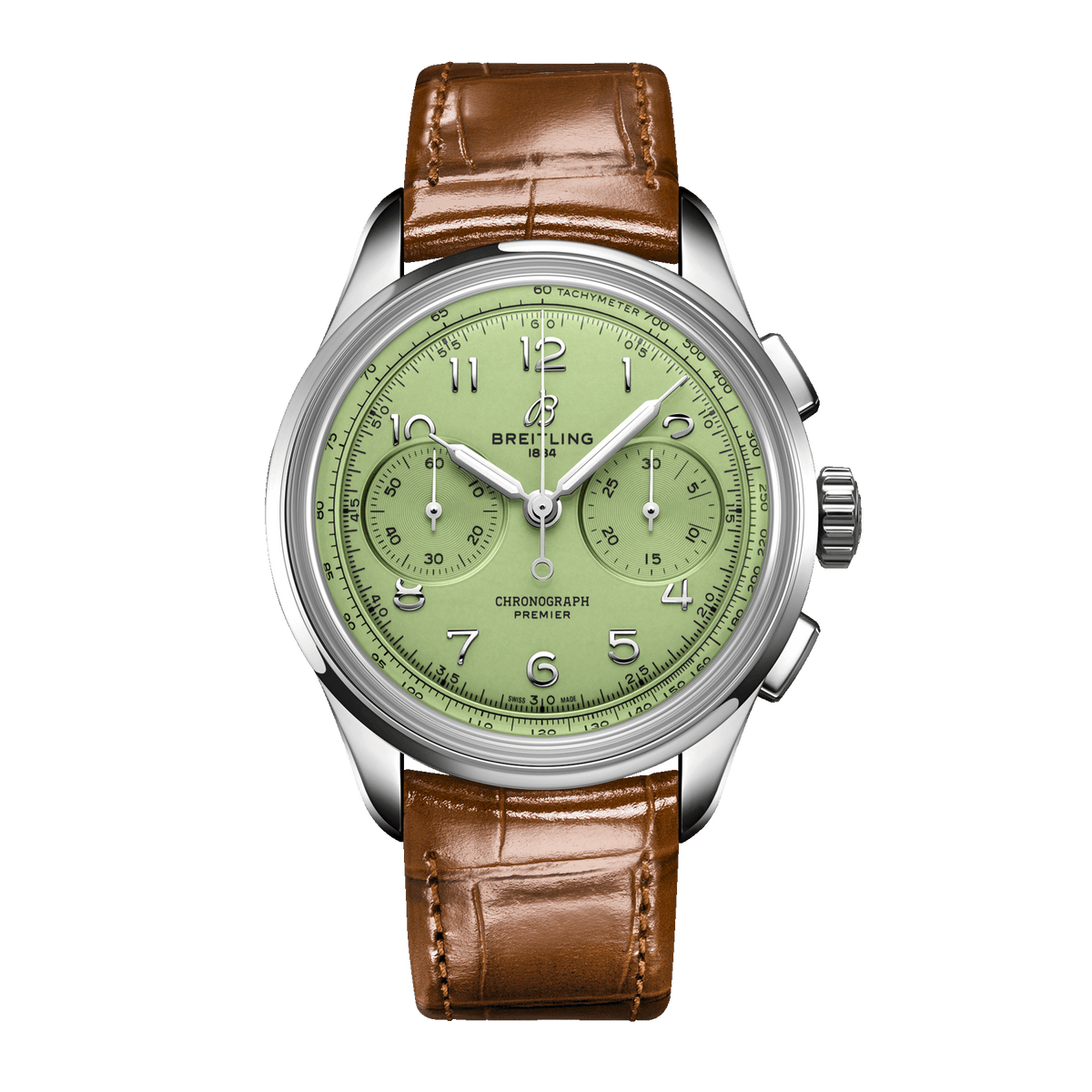  Shop Authentic Breitling Premier B09 Chronograph 40 Green Dial Brown Leather Strap Watch for Men - AB0930D31L1P1 - Luxxuri