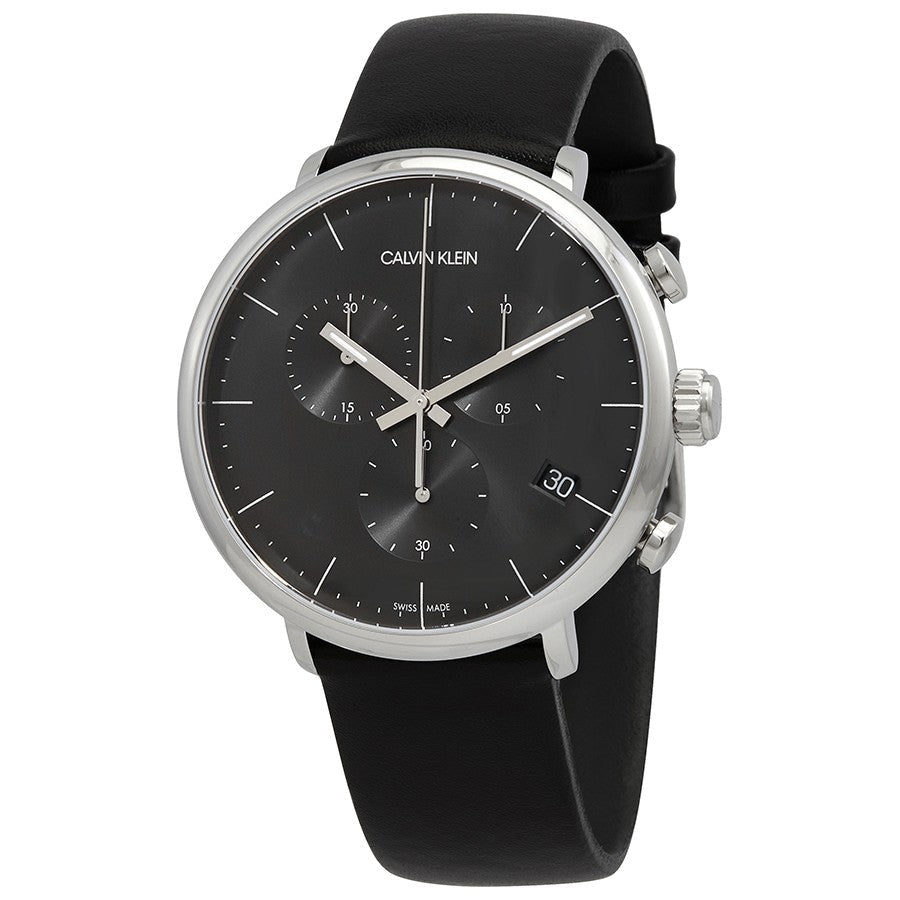  Shop Authentic Calvin Klein High Noon Chronograph Black Dial Black Leather Strap Watch for Men - K8M271C1 - Luxxuri