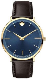  Shop Authentic Movado Ultra Slim Blue Dial Brown Leather Strap Watch For Men - 0607088 - Luxxuri