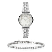  Shop Authentic Emporio Armani Gianni T Bar White Marble Dial Silver Steel Strap Watch For Women - AR11170 - Luxxuri