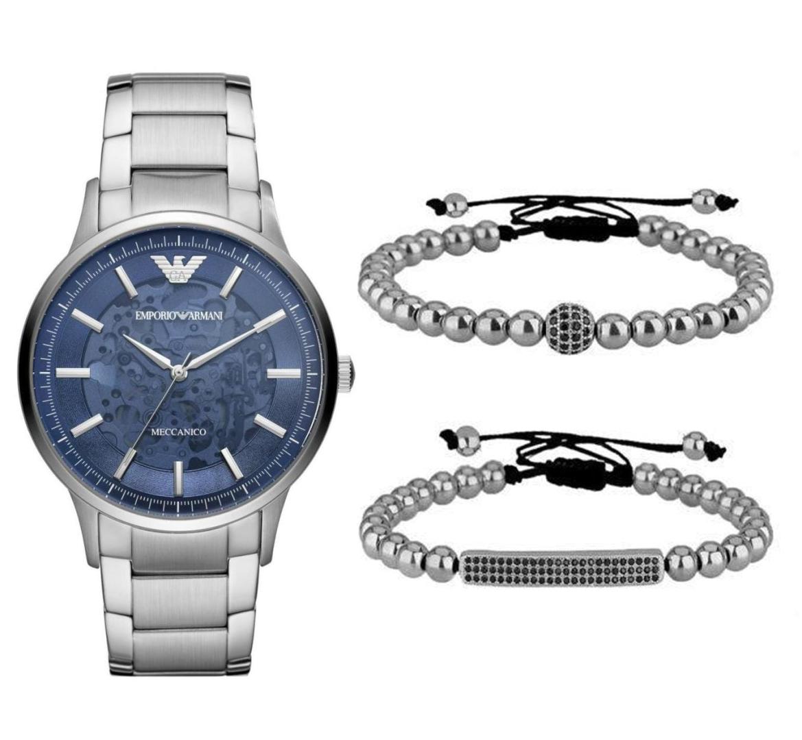  Shop Authentic Emporio Armani Renato Automatic Blue Dial Silver Steel Strap Watch For Men - AR60037 - Luxxuri