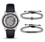  Shop Authentic Emporio Armani Luigi Silver Skeleton Dial Black Leather Strap Watch For Men - AR1981 - Luxxuri