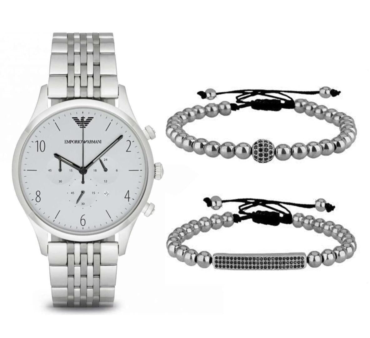  Shop Authentic Emporio Armani Classic Chronograph Silver Dial Silver Steel Strap Watch For Men - AR1879 - Luxxuri