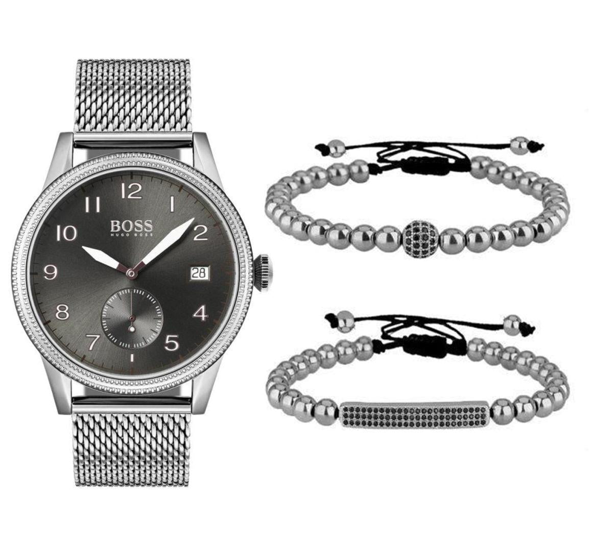  Shop Authentic Hugo Boss Legacy Grey Dial Silver Mesh Bracelet Watch for Men - 1513673 - Luxxuri