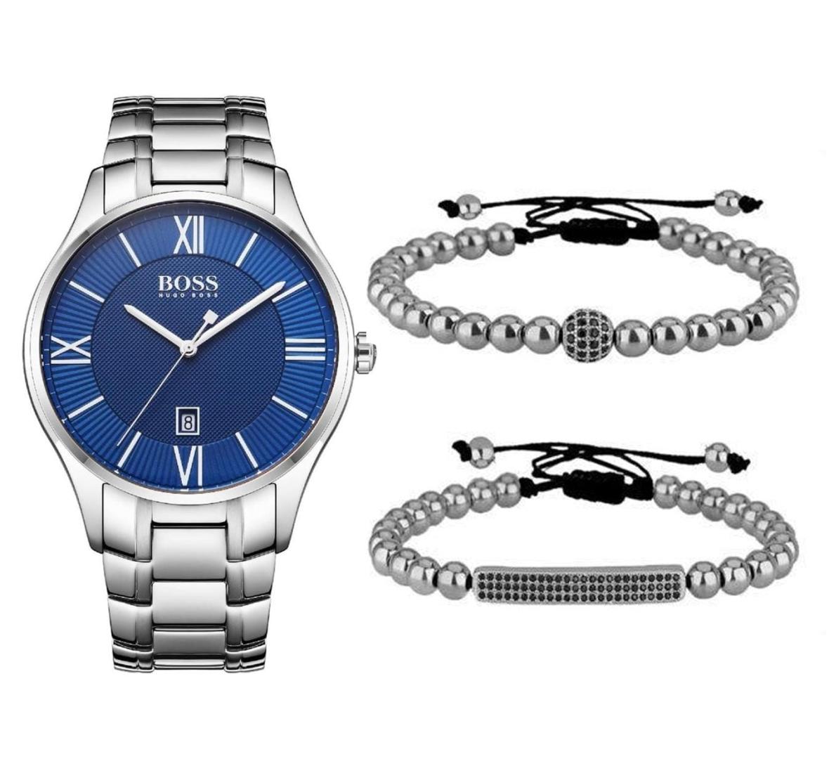  Shop Authentic Hugo Boss Governer Blue Dial Silver Steel Strap Watch for Men - 1513487 - Luxxuri