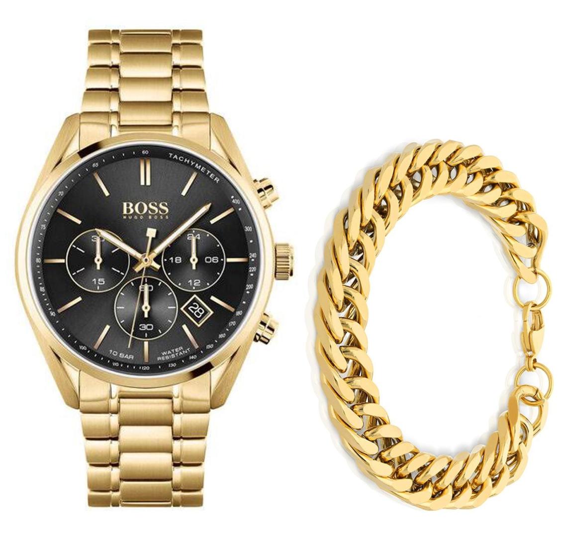  Shop Authentic Hugo Boss Champion Black Dial Gold Steel Strap Watch for Men - 1513848 - Luxxuri