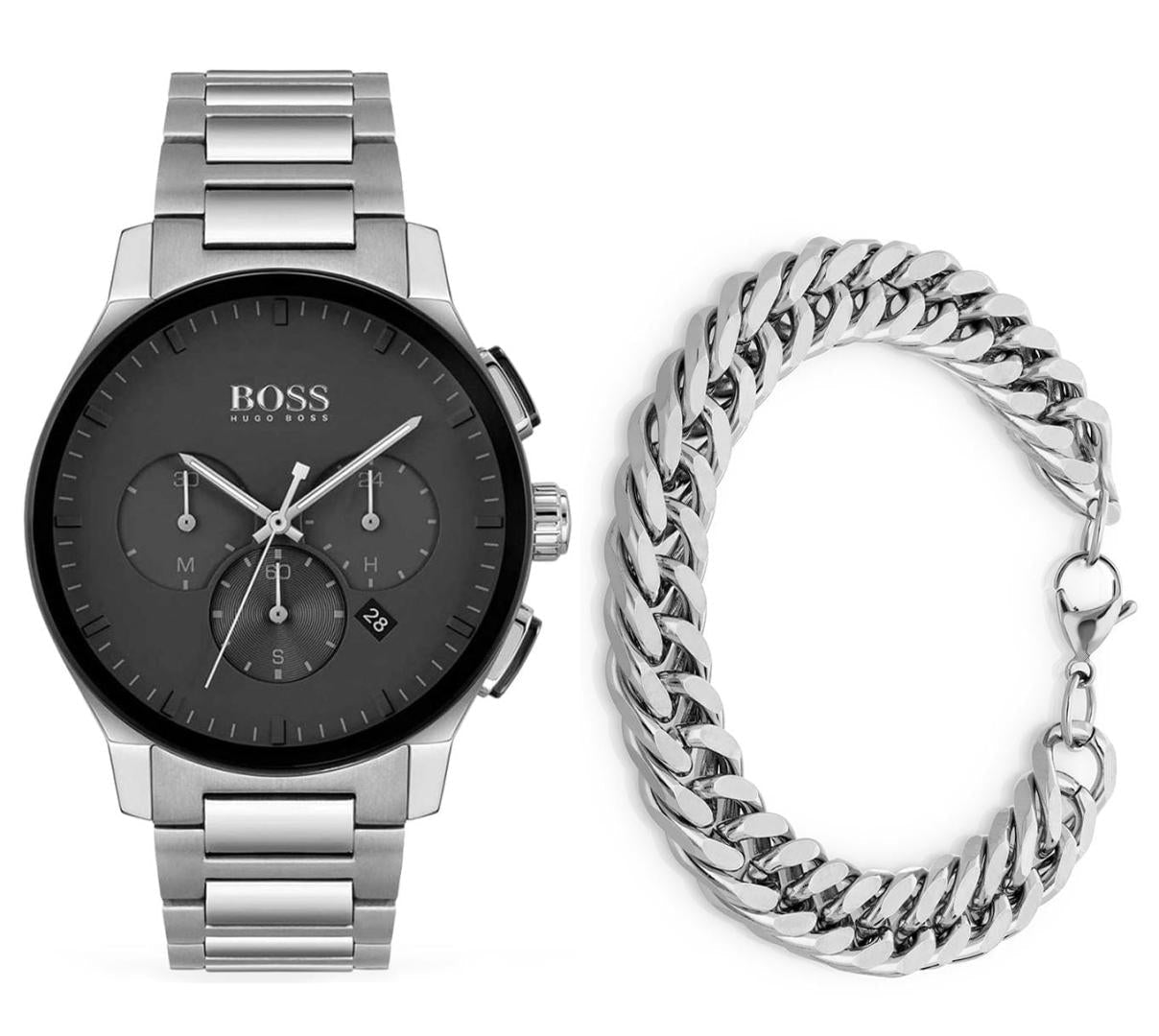  Shop Authentic Hugo Boss Peak Black Dial Silver Steel Strap Watch for Men - 1513762 - Luxxuri