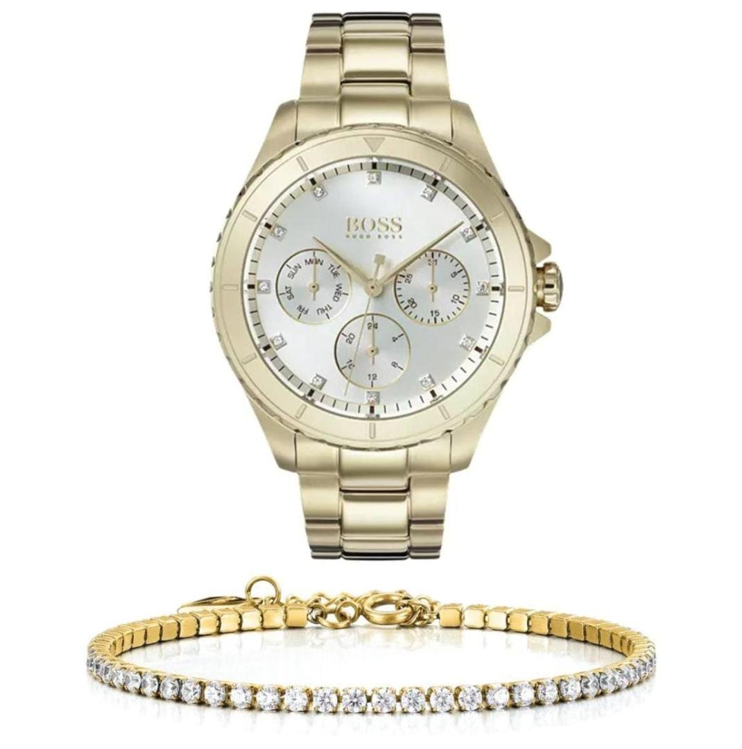  Shop Authentic Hugo Boss Premiere White Dial Gold Steel Strap Watch for Women - 1502445 - Luxxuri