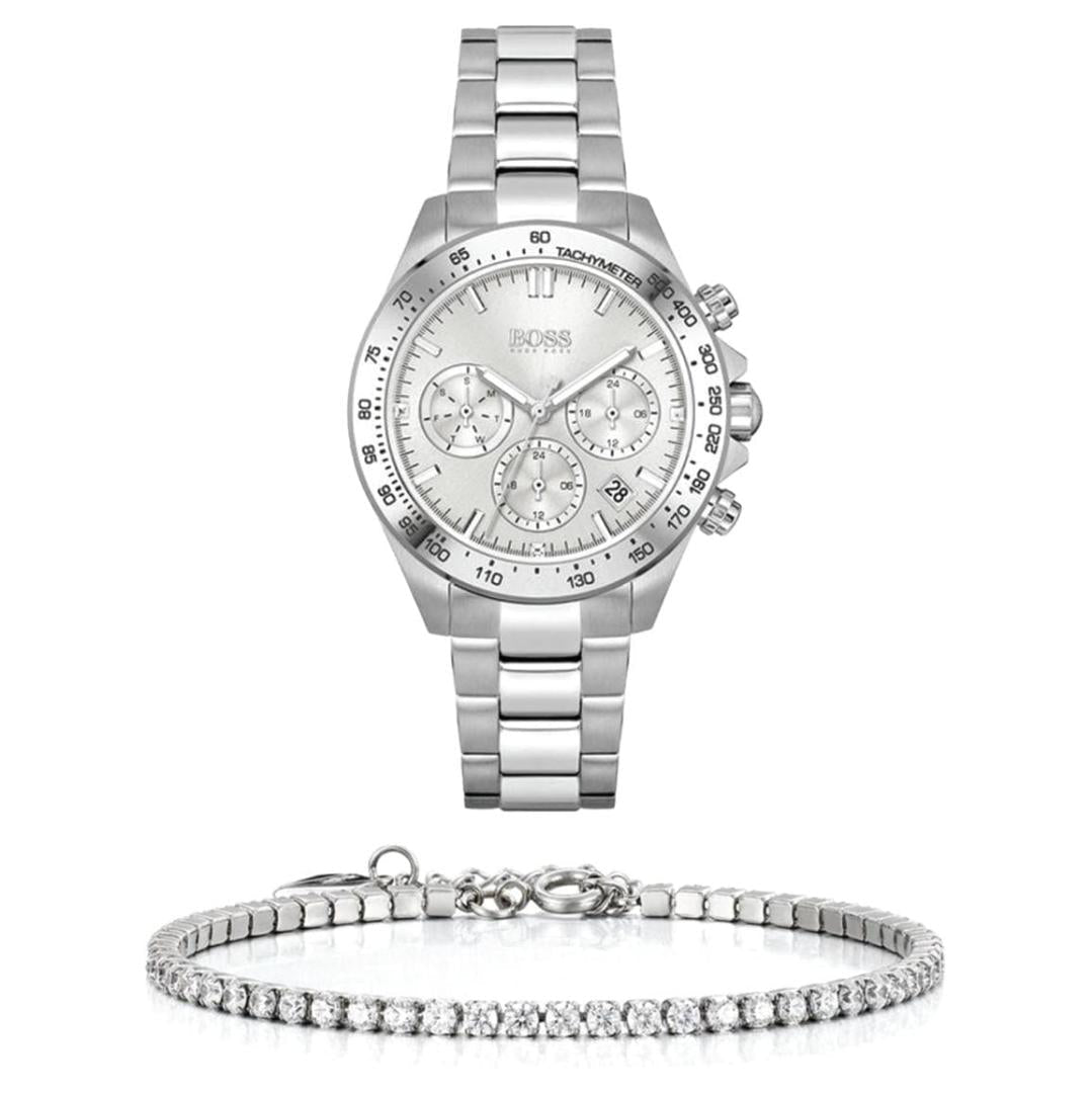 Shop Authentic Hugo Boss Novia Chronograph Silver Dial Silver Steel Strap Watch for Women - 1502616 - Luxxuri