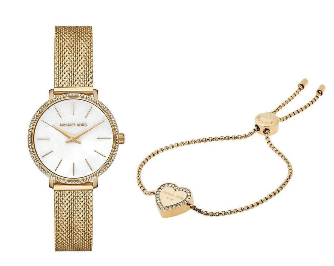  Shop Authentic Michael Kors Pyper Quartz Mother of Pearl White Dial Gold Mesh Bracelet Watch For Women - MK4619 - Luxxuri