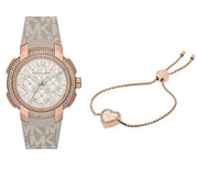  Shop Authentic Michael Kors Sidney Chronograph White Dial Beige Leather Strap Watch For Women - MK6949 - Luxxuri