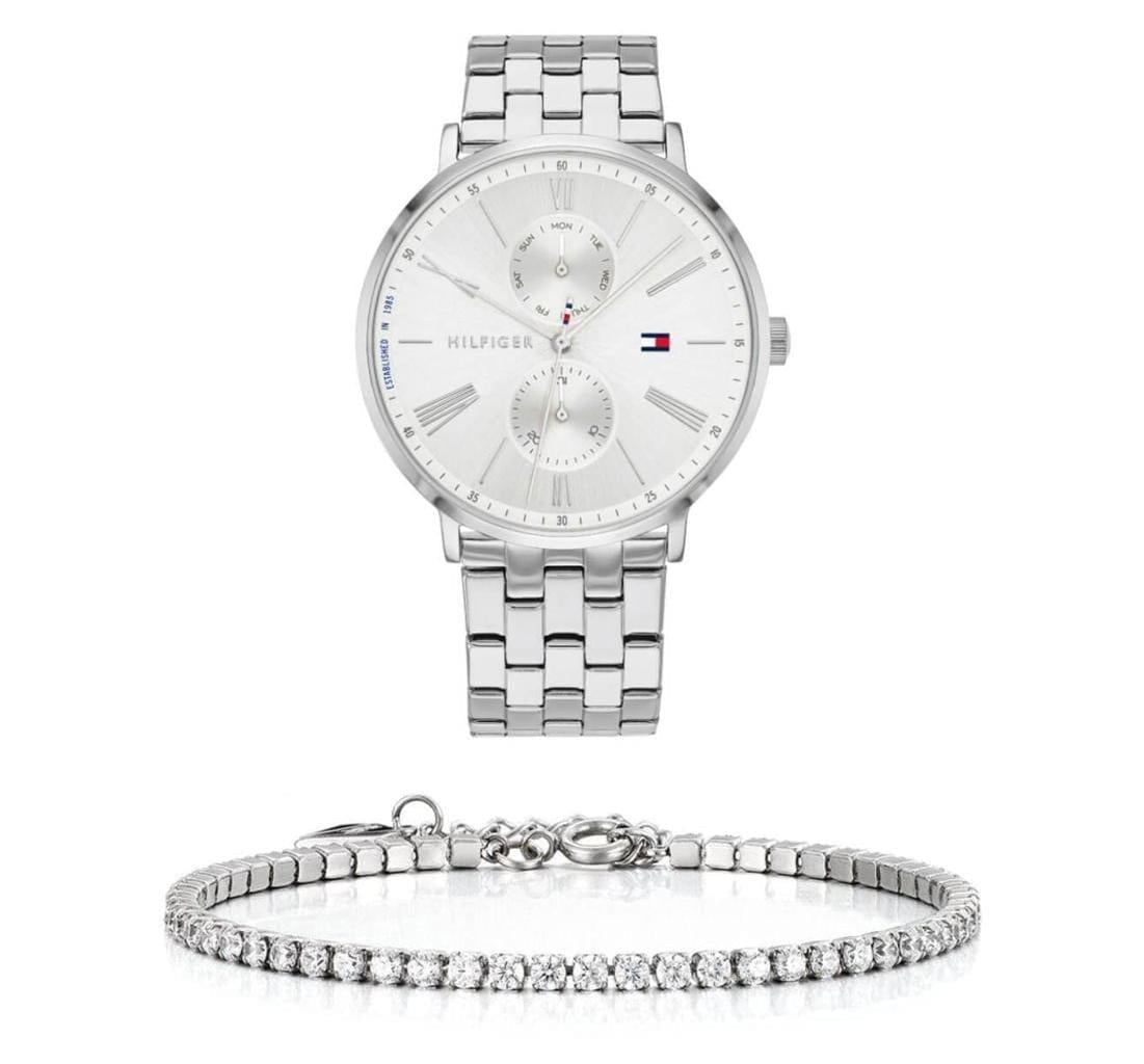  Shop Authentic Tommy Hilfiger Jenna Quartz White Dial Silver Steel Strap Watch for Women - 1782068 - Luxxuri