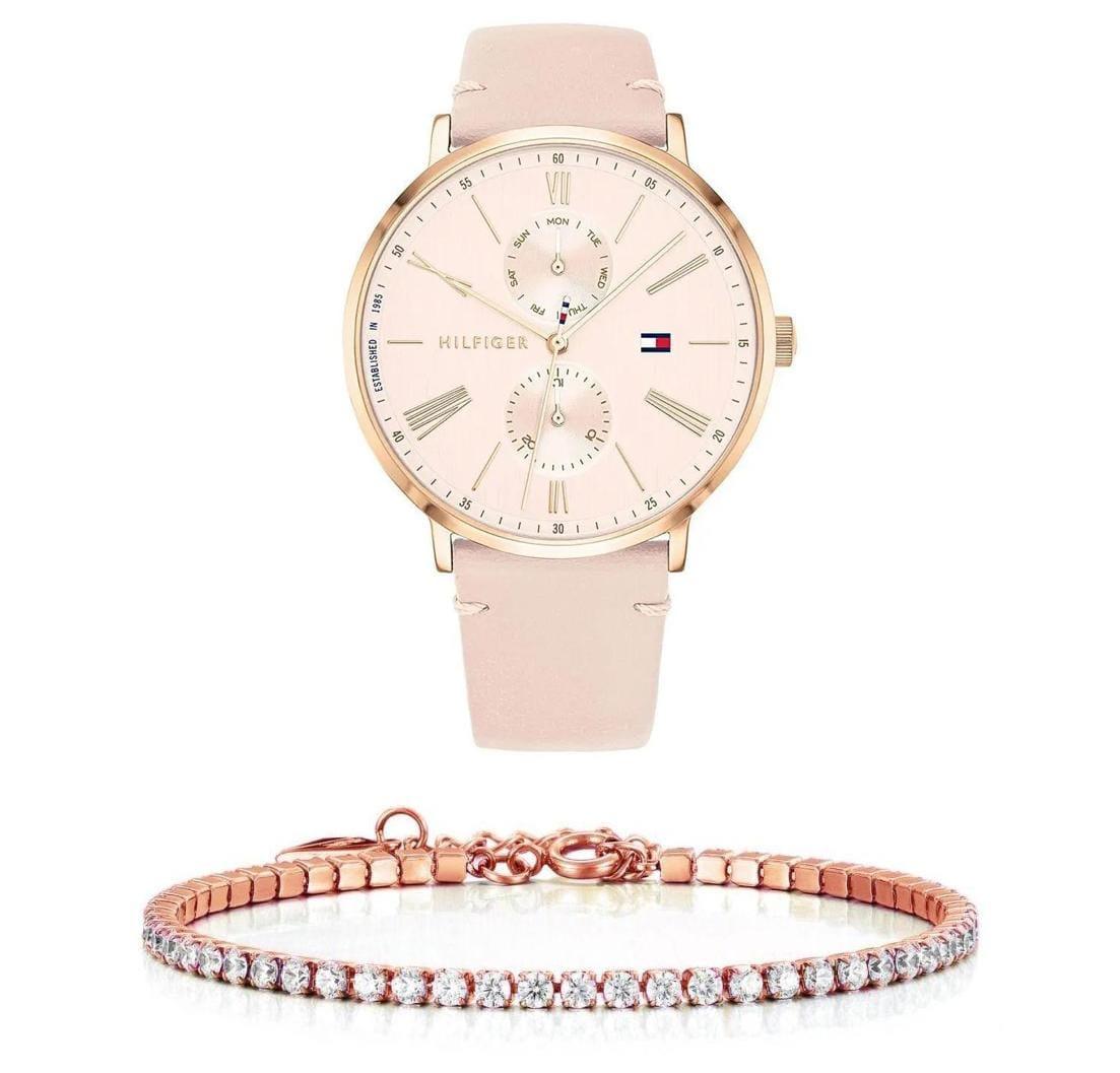  Shop Authentic Tommy Hilfiger Jenna Analog Pink Dial Pink Leather Strap Watch for Women - 1782071 - Luxxuri