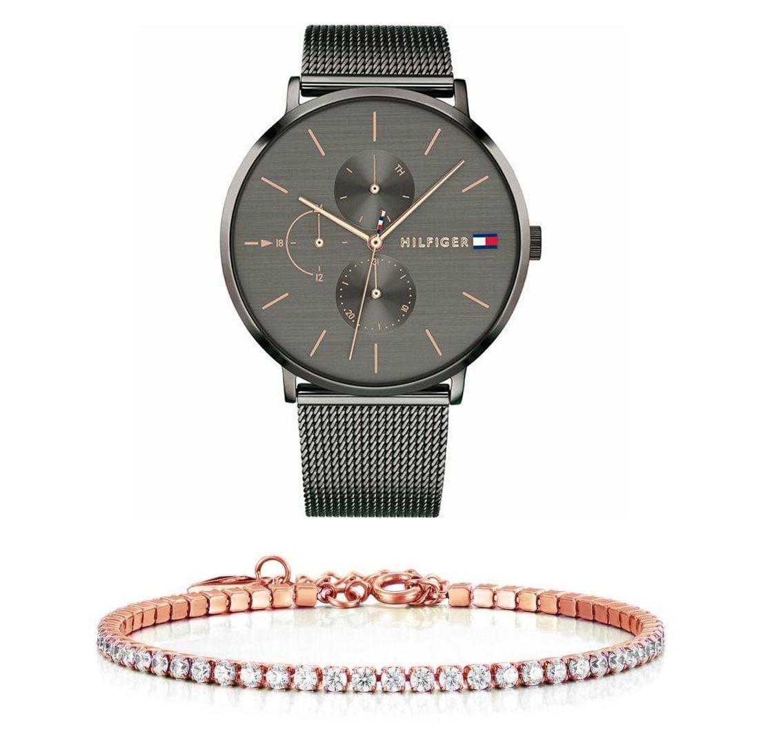  Shop Authentic Tommy Hilfiger Jenna Multifunction Grey Dial Grey Mesh Bracelet Watch For Women - 1781945 - Luxxuri
