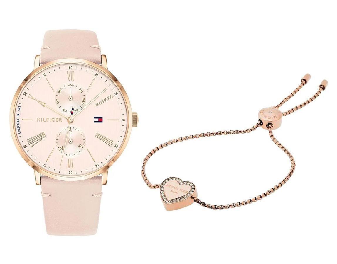  Shop Authentic Tommy Hilfiger Jenna Analog Pink Dial Pink Leather Strap Watch for Women - 1782071 - Luxxuri