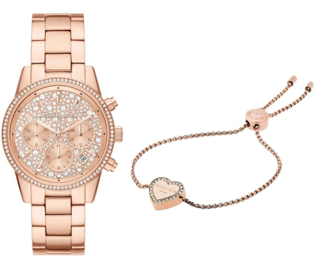  Shop Authentic Michael Kors Ritz Chronograph Rose Gold Dial Rose Gold Steel Strap Watch For Women - MK7302 - Luxxuri