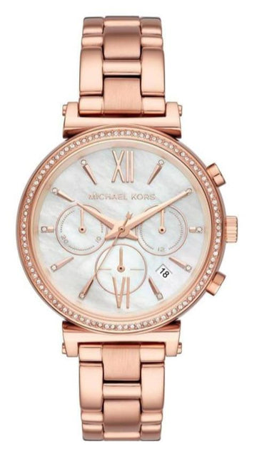  Shop Authentic Michael Kors Sofie Chronograph Mother of Pearl White Dial Rose Gold Steel Strap Watch For Women - MK6576 - Luxxuri