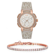  Shop Authentic Michael Kors Sidney Chronograph White Dial Beige Leather Strap Watch For Women - MK6949 - Luxxuri